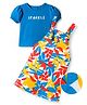 OLLINGTON ST. Cotton Half Sleeves Top & Pinafore - Blue & Multicolor