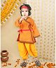 BownBee Pure Cotton Woven Janmashtami Theme Full Sleeves Abstract Printed Lord Krishna Costume Set With Morpank & Patka - Yellow