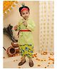 BownBee Pure Cotton Woven Janmashtami Theme Full Sleeves Chevron Printed Lord Krishna Costume Set With Morpank & Patka - Yellow