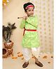 BownBee Taffeta Woven Janmashtami Theme Full Sleeves Lord Krishna Costume Set - Green
