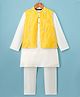 Pine Kids Woven Full Sleeves Kurta Pajama with Jacket Embroidery & Sequin Detailing - Off White & Yellow