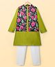 Pine Kids Woven Full Sleeves Kurta Pajama Set with Floral Printed Neheru Jacket -  Green