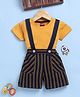 Jb Club Cotton Knit Striped Dungaree With Half Sleeves Tee - Mustard