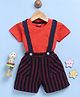 Jb Club Cotton Knit Striped Dungaree With Half Sleeves Tee - Red