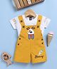 Jb Club Cotton Knit Bunny Text Embroidered & Dog Patch Detailed Dungaree With Half Sleeves Tee - Mustard
