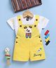 Jb Club Cotton Knit Bunny Text Embroidered & Dog Patch Detailed Dungaree With Half Sleeves Tee - Yellow