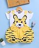 Jb Club Cotton Knit Tiger Applique Detailed Dungaree WIth Half Sleeves Tee - Yellow