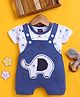 Jb Club Cotton Knit Elephant Embroidered Dungaree With Half Sleeves Tee - Blue
