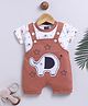 Jb Club Cotton Knit Elephant Embroidered Dungaree With Half Sleeves Tee - Brown