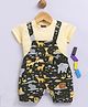 Jb Club Cotton Knit Animals In The Jungle Printed Dungaree With Half Sleeves Tee - Yellow