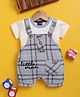 Jb Club Cotton Knit Half Sleeves Little Man Text Embroidered Dungaree & Half Sleeves Tee Set - Cream