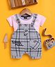 Jb Club Cotton Knit Half Sleeves Little Man Text Embroidered Dungaree & Half Sleeves Tee Set - Pink