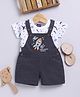 Jb Club Cotton Knit Half Sleeves Space Theme Embroidered Dungaree & Half Sleeves Tee Set - Grey