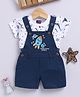 Jb Club Cotton Knit Half Sleeves Space Theme Embroidered Dungaree & Half Sleeves Tee Set - Navy Blue