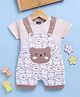 Jb Club Cotton Knit Half Sleeves Teddy Bear Patch Detailed Dungaree & Half Sleeves Tee Set - Beige