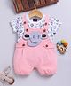 Jb Club Cotton Knit Baby Elephant Face Applique Detailed Dungaree With Half Sleeves Tee Set - Pink