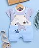 Jb Club Cotton Knit Animals Embroidered Dungaree With Half Sleeves Tee Set - Blue