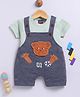 Jb Club Cotton Knit Teddy Bear Patch Embroidered Dungaree With Half Sleeves Tee Set - Green