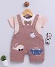 Jb Club Cotton Knit Sea Life Embroidered & Bow Applique Detailed Dungaree With Half Sleeves Tee Set - Brown