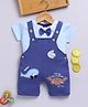 Jb Club Cotton Knit Sea Life Embroidered & Bow Applique Detailed Dungaree With Half Sleeves Tee Set - Navy Blue