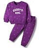 Doodle Poodle 100% Cotton Light Weight Looper Terry Knit Full Sleeves Top & Lounge Pant Set With Heart Print - Purple