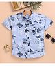 blushh berry Cotton Blend Woven Half Sleeves Leaves Printed Shirt - Blue