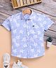 blushh berry Cotton Blend Woven Half Sleeves Leaves Printed Shirt - Blue