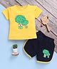 blushh berry Cotton Knit Half Sleeves Brocolli Printed Tee & Coordinating Shorts Set - Yellow