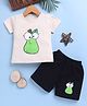 blushh berry Cotton Knit Half Sleeves Pear Printed Tee & Coordinating Shorts Set - Cream