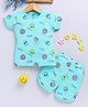 blushh berry Cotton Knit Half Sleeves Smiley Printed Tee & Coordinating Shorts Set - Blue