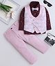 Fourfolds Cotton Blend Woven Full Sleeves Typography Printed 3 Piece Party Suit Set With Bow - Pink
