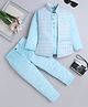 Fourfolds Satin Woven Full Sleeves Floral Embroidered & Sequins Embellished Jodhpuri Blazer & Trousers Set - Sky Blue
