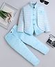 Fourfolds Satin Woven Full Sleeves Floral Embroidered & Sequins Embellished Jodhpuri Blazer & Trousers Set - Sky Blue