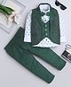 Fourfolds Cotton Blend Woven Full Sleeves Abstract Motifs Printed Shirt Trousers & Waistcoat With Attached Blazer & Bow - Dark Green