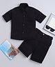 Fourfolds Cotton Lycra Knit Half Sleeves Textured Shirt & Coordinating Shorts Set - Black