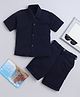 Fourfolds Cotton Lycra Knit Half Sleeves Textured Shirt & Coordinating Shorts Set - Navy Blue