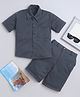 Fourfolds Cotton Lycra Knit Half Sleeves Textured Shirt & Coordinating Shorts Set - Charcoal Grey