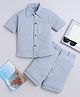 Fourfolds Cotton Lycra Knit Half Sleeves Textured Shirt & Coordinating Shorts Set - Grey
