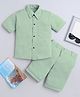 Fourfolds Cotton Lycra Knit Half Sleeves Textured Shirt & Coordinating Shorts Set - Green