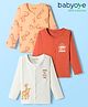 Babyoye 100% Cotton Interlock Knit Full Sleeves Jhablas With Animal Print Pack Of 3 - Rust Orange White & Orange