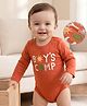 Babyoye 100% Cotton Knit Full Sleeves Onesie With Boys Camp Print - Light Brown