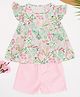 Pantaloons Baby 100% Cotton Woven Frill Sleeves Floral Printed Top & Shorts Set - Bright White