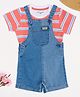 Pantaloons Baby Denim Mild Washed Dungaree With Half Sleeves Striped Tee Set - Blue
