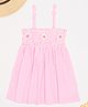 Pantaloons Baby Cotton Woven Sleeveless Checked & Floral Embroidered Smocked Dress - Pink