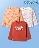 Babyoye 100% Cotton Knit Full Sleeves T-Shirts with Animal Print Pack of 3 - White Peach & Rust Orange