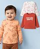 Babyoye 100% Cotton Knit Full Sleeves T-Shirts with Animal Print Pack of 3 - White Peach & Rust Orange