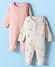 I Bears Interlock Knit Full Sleeves  Sleep Suits with Polka Dots & Floral Print Pack of 2 - Pink & White