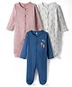 I Bears Interlock Knit Full Sleeves Sleep Suits with Animal Balloon & Stars Print Pack of 3 - Blue White & Peach