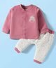 I Bears Fleece Knit Full Sleeves Winter Wear Sweatshirt & Joggers Set with Heart & Teddy Print - Rose Gold & White