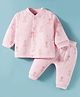 I Bears Fleece Knit Full Sleeves Co-ord Winter Wear Sweatshirt & Joggers Set with Elephant Print - Pink